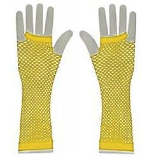 Neon UV Long Fishnet Gloves For Fancy Dress Hen Night Party Costumes Tutu - One Size Fits All - Yellow - Accessory