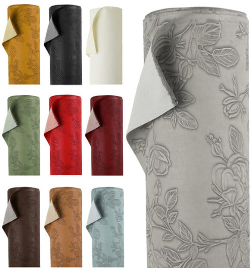 Floral Faux Leather Fabric Waterproof Leatherette Flower Material Car Seat Vinyl - 140cm Wide