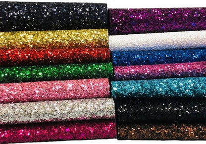 PREMIUM CHUNKY GLITTER FABRIC SPARKLY A4 A5 SHEET VINYL CRAFT BAG WALL DECOR BOW