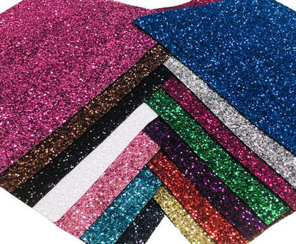 PREMIUM CHUNKY GLITTER FABRIC SPARKLY A4 A5 SHEET VINYL CRAFT BAG WALL DECOR BOW