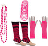 Neon 80s Fancy Dress Hen Party Tutu Costumes Set Stripe Leg warmers Gloves Necklace - One Size Fits All