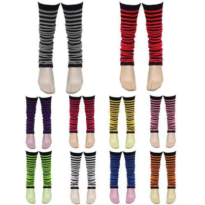 Ladies Girls Stripe Striped Legwarmers For Tutu Hen Flo Fancy Dress Party - One Size Fits All - Accessory