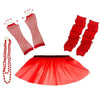 Children Girls Neon UV Tutu Skirt Plain Leg Warmer Beads Fancy Dress Party Costumes Set - Size 4 to 14 Years - Red / 4-7 Years - Children