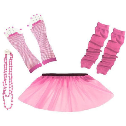 Children Girls Neon UV Tutu Skirt Plain Leg Warmer Beads Fancy Dress Party Costumes Set - Size 4 to 14 Years - Rose / 4-7 Years - Children