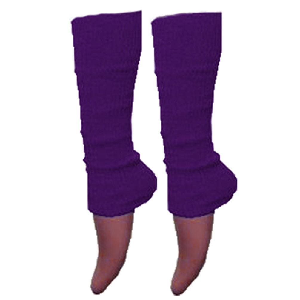 Ladies Girls Plain Solid Legwarmers For Tutu Hen Flo Fancy Dress Party - One Size Fits All - Purple - Accessory