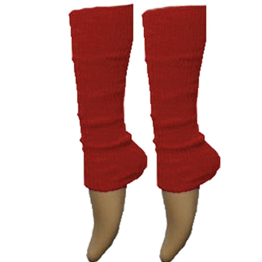 Ladies Girls Plain Solid Legwarmers For Tutu Hen Flo Fancy Dress Party - One Size Fits All - Red - Accessory