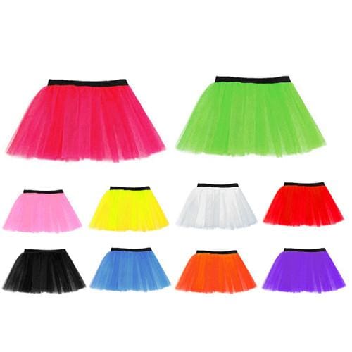 14 Neon 3 Layers of Net UV Flo Long Tutu Skirt For Hen Fancy Dress Party - Adult Size 6 to 26 - Skirts
