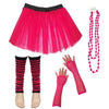 Children Girls Neon UV Tutu Skirt Stripe Leg Warmer Beads Fancy Dress Party Costumes Set - Size 4 to 14 Years - Hot Pink / 4-7 Years -