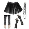 Children Girls Neon UV Tutu Skirt Stripe Leg Warmer Beads Fancy Dress Party Costumes Set - Size 4 to 14 Years - Black / 4-7 Years - Children