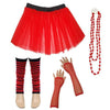 Children Girls Neon UV Tutu Skirt Stripe Leg Warmer Beads Fancy Dress Party Costumes Set - Size 4 to 14 Years - Red / 4-7 Years - Children