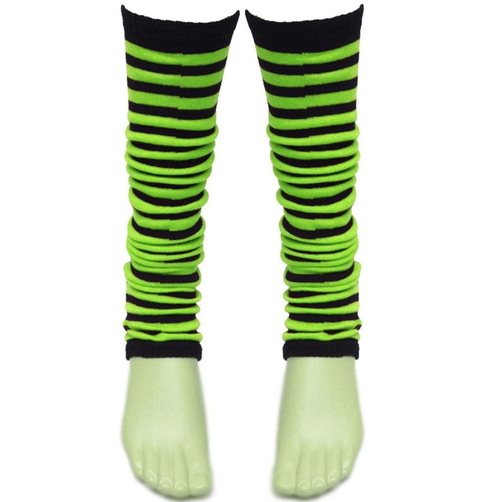 Ladies Girls Stripe Striped Legwarmers For Tutu Hen Flo Fancy Dress Party - One Size Fits All - Green - Accessory