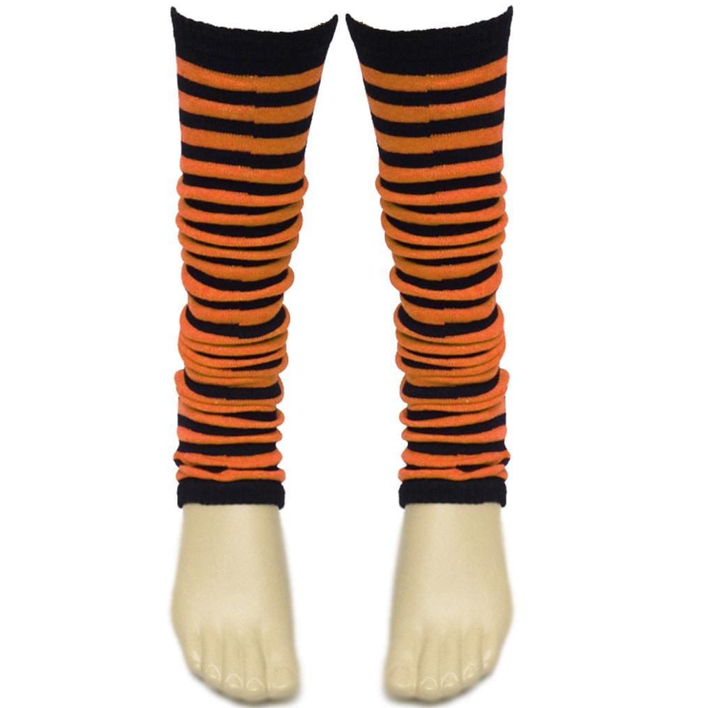 Ladies Girls Stripe Striped Legwarmers For Tutu Hen Flo Fancy Dress Party - One Size Fits All - Orange - Accessory