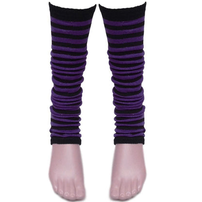 Ladies Girls Stripe Striped Legwarmers For Tutu Hen Flo Fancy Dress Party - One Size Fits All - Purple - Accessory