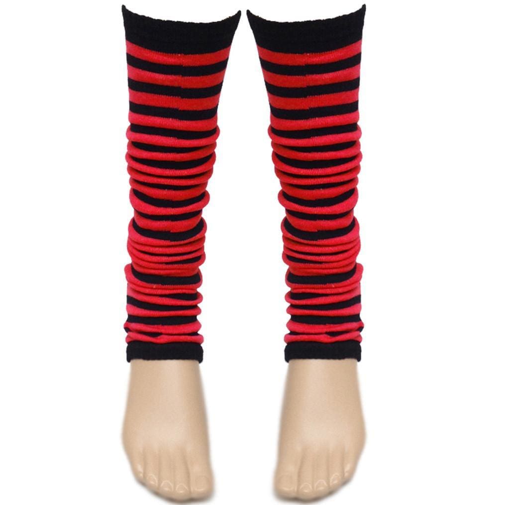 Ladies Girls Stripe Striped Legwarmers For Tutu Hen Flo Fancy Dress Party - One Size Fits All - Red - Accessory