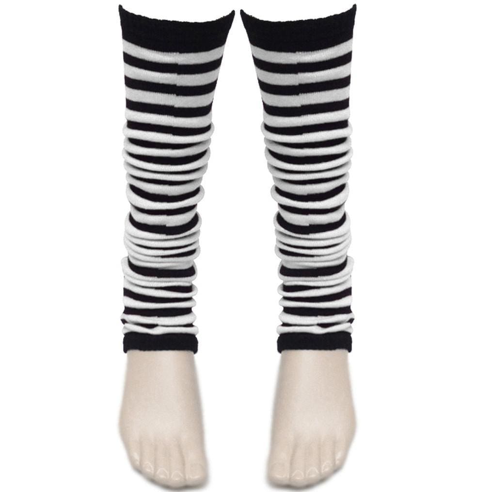 Ladies Girls Stripe Striped Legwarmers For Tutu Hen Flo Fancy Dress Party - One Size Fits All - White - Accessory