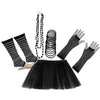 Neon UV Tutu Skirt Stripe Leg Warmer Gummies Beads Hen Fancy Dress Party Costumes Set - Adult Size 6 to 26 - Black / 6-14 - Costumes Set