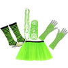 Neon UV Tutu Skirt Stripe Leg Warmer Gummies Beads Hen Fancy Dress Party Costumes Set - Adult Size 6 to 26 - Green / 6-14 - Costumes Set