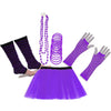 Neon UV Tutu Skirt Stripe Leg Warmer Gummies Beads Hen Fancy Dress Party Costumes Set - Adult Size 6 to 26 - Purple / 6-14 - Costumes Set
