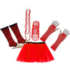 Neon UV Tutu Skirt Stripe Leg Warmer Gummies Beads Hen Fancy Dress Party Costumes Set - Adult Size 6 to 26 - Red / 6-14 - Costumes Set