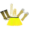 Neon UV Tutu Skirt Stripe Leg Warmer Gummies Beads Hen Fancy Dress Party Costumes Set - Adult Size 6 to 26 - Yellow / 6-14 - Costumes Set