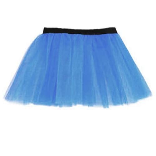 14 Neon 3 Layers of Net UV Flo Long Tutu Skirt For Hen Fancy Dress Party - Adult Size 6 to 26 - Blue / 6-14 - Skirts