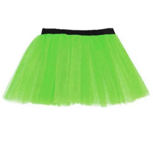 14 Neon 3 Layers of Net UV Flo Long Tutu Skirt For Hen Fancy Dress Party - Adult Size 6 to 26 - Green / 6-14 - Skirts