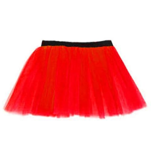 14 Neon 3 Layers of Net UV Flo Long Tutu Skirt For Hen Fancy Dress Party - Adult Size 6 to 26 - Red / 6-14 - Skirts