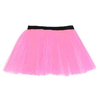 14 Neon 3 Layers of Net UV Flo Long Tutu Skirt For Hen Fancy Dress Party - Adult Size 6 to 26 - Rose / 6-14 - Skirts