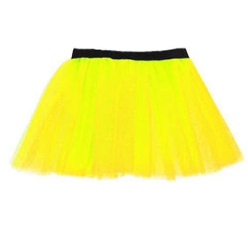 14 Neon 3 Layers of Net UV Flo Long Tutu Skirt For Hen Fancy Dress Party - Adult Size 6 to 26 - Yellow / 6-14 - Skirts