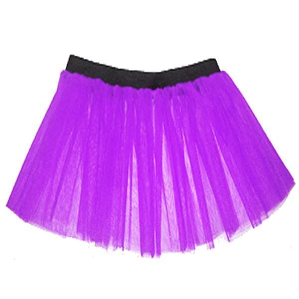 Children Girls Neon 3 Layers of Net UV Tutu Skirt Fancy Dress Party Costume - Children 4-14 Years - Purple / 4-7 Years - Skirts